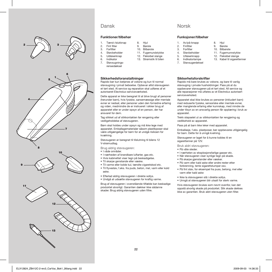 Norsk, Dansk | Electrolux ZB412C User Manual | Page 22 / 60