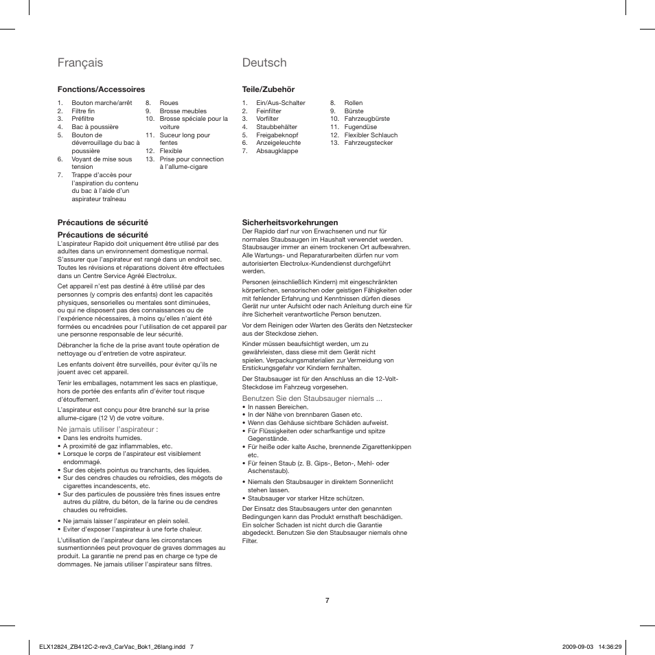 Deutsch, Français | Electrolux ZB412C User Manual | Page 7 / 60