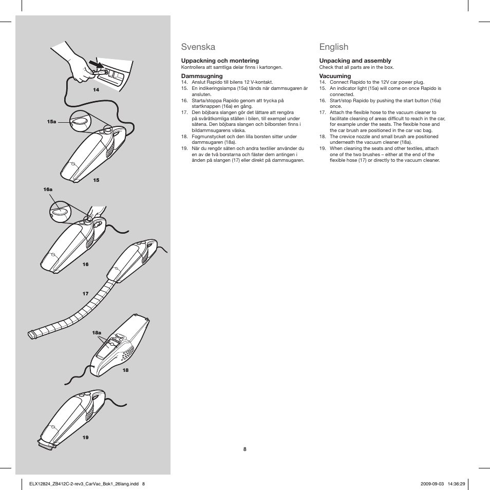 Svenska, English | Electrolux ZB412C User Manual | Page 8 / 60