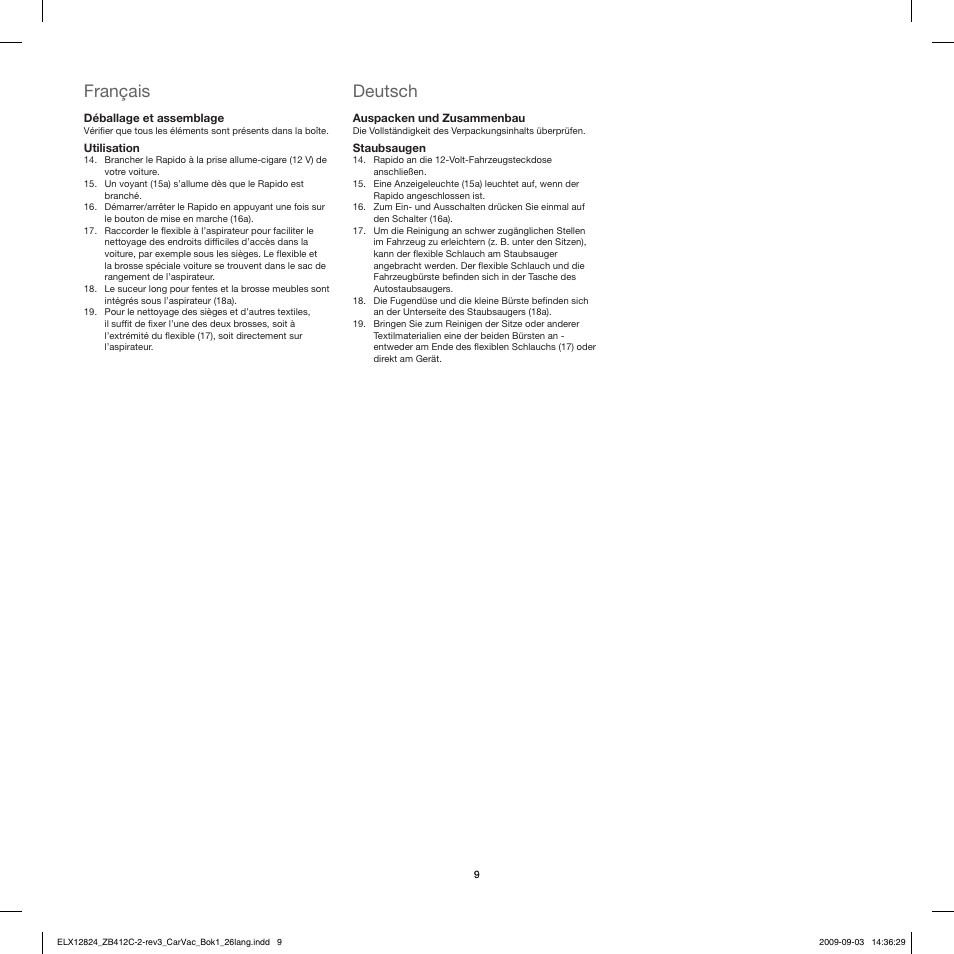 Deutsch, Français | Electrolux ZB412C User Manual | Page 9 / 60