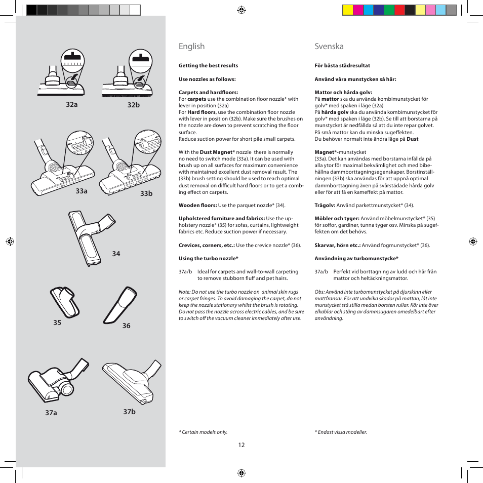 English, Svenska | Electrolux ZJM6840 User Manual | Page 12 / 96