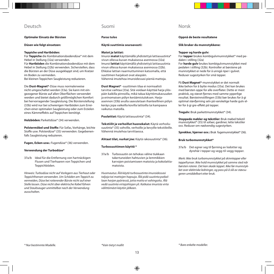 Deutsch, Suomi, Norsk | Electrolux ZJM6840 User Manual | Page 13 / 96