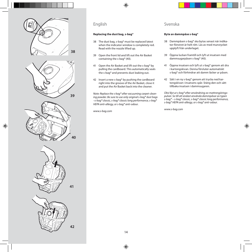 English, Svenska | Electrolux ZJM6840 User Manual | Page 14 / 96