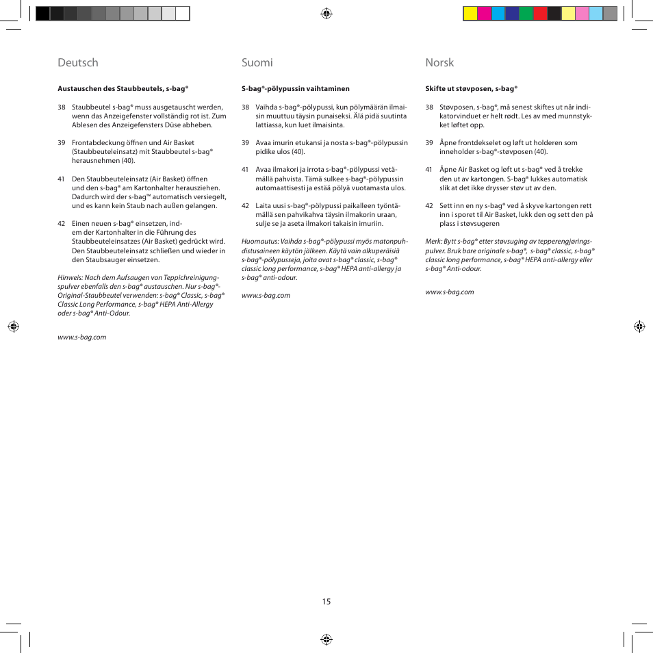Deutsch, Suomi, Norsk | Electrolux ZJM6840 User Manual | Page 15 / 96