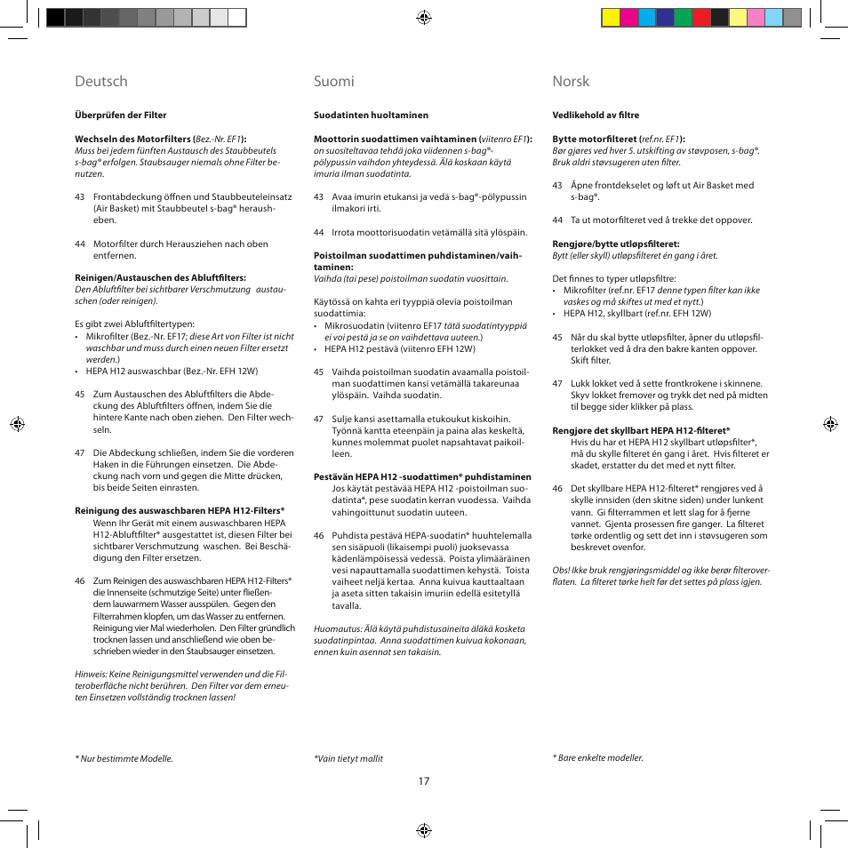 Deutsch, Suomi, Norsk | Electrolux ZJM6840 User Manual | Page 17 / 96