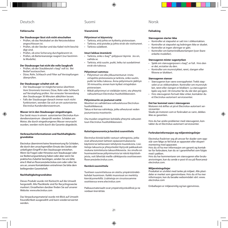 Deutsch, Suomi, Norsk | Electrolux ZJM6840 User Manual | Page 21 / 96