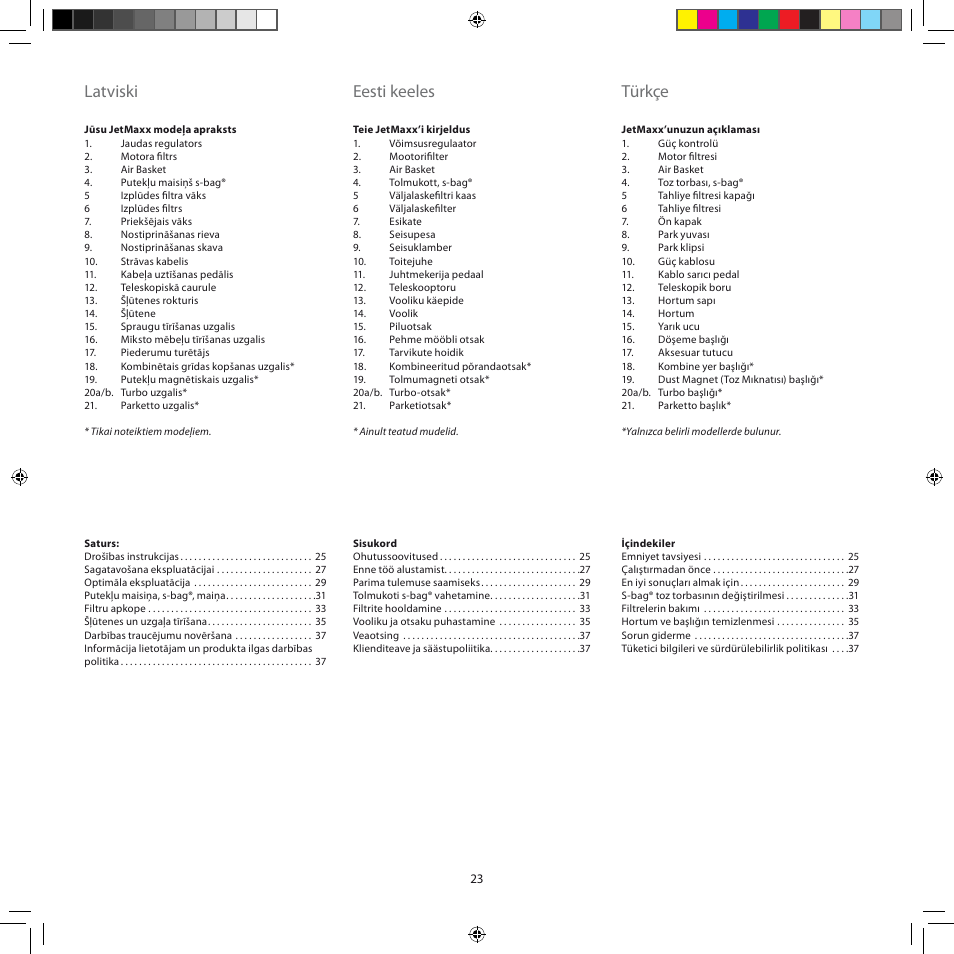 Latviski, Eesti keeles, Türkçe | Electrolux ZJM6840 User Manual | Page 23 / 96