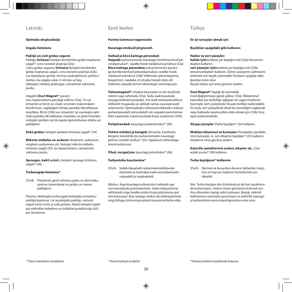 Latviski, Eesti keeles, Türkçe | Electrolux ZJM6840 User Manual | Page 29 / 96