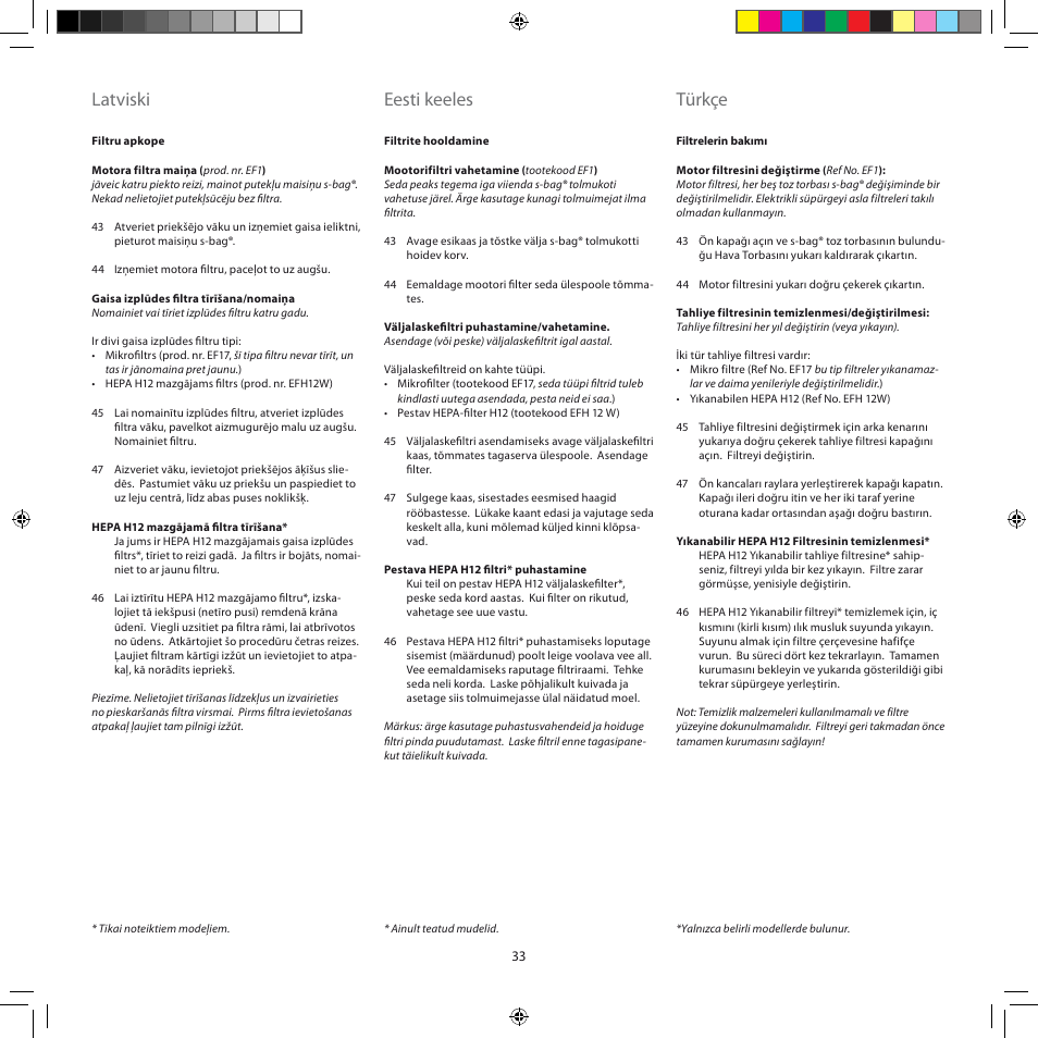 Latviski, Eesti keeles, Türkçe | Electrolux ZJM6840 User Manual | Page 33 / 96