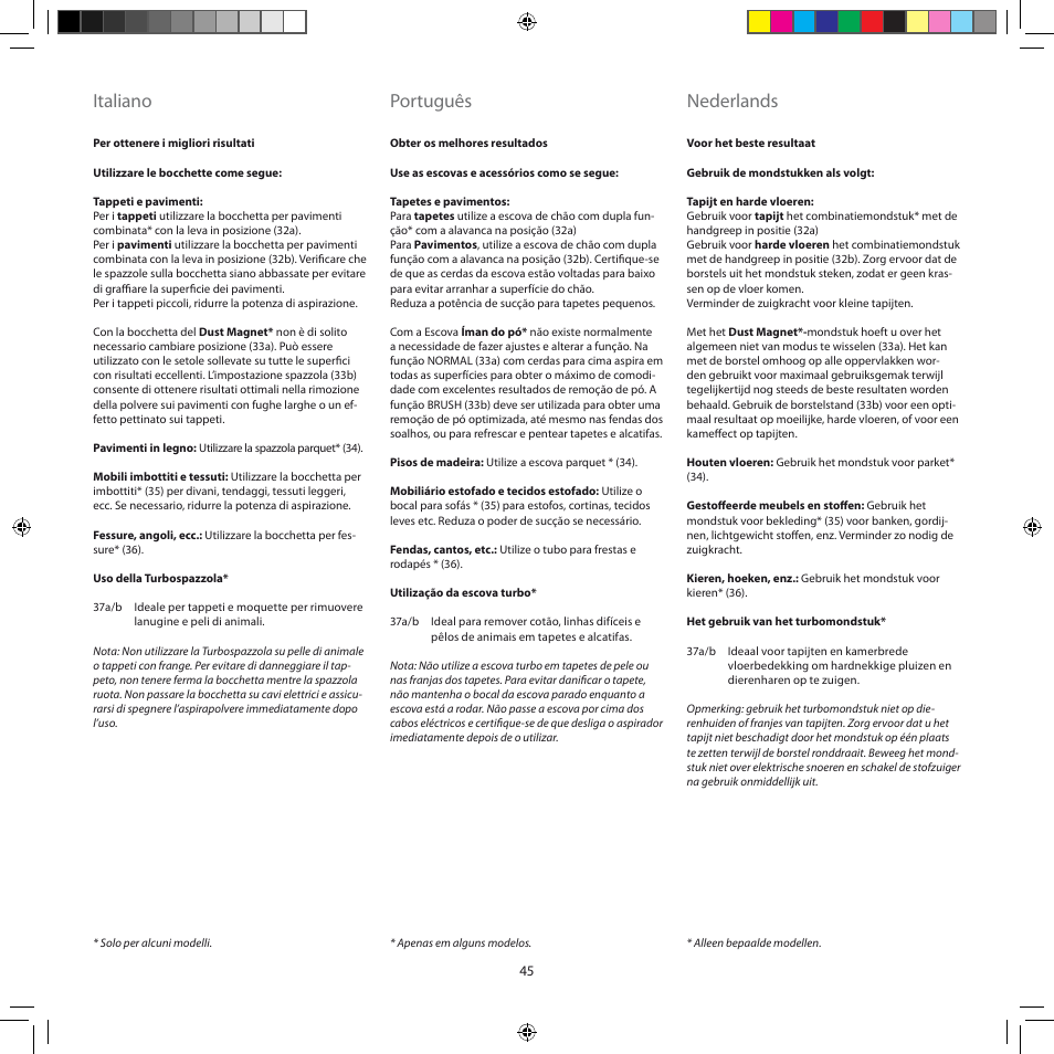 Italiano, Português, Nederlands | Electrolux ZJM6840 User Manual | Page 45 / 96