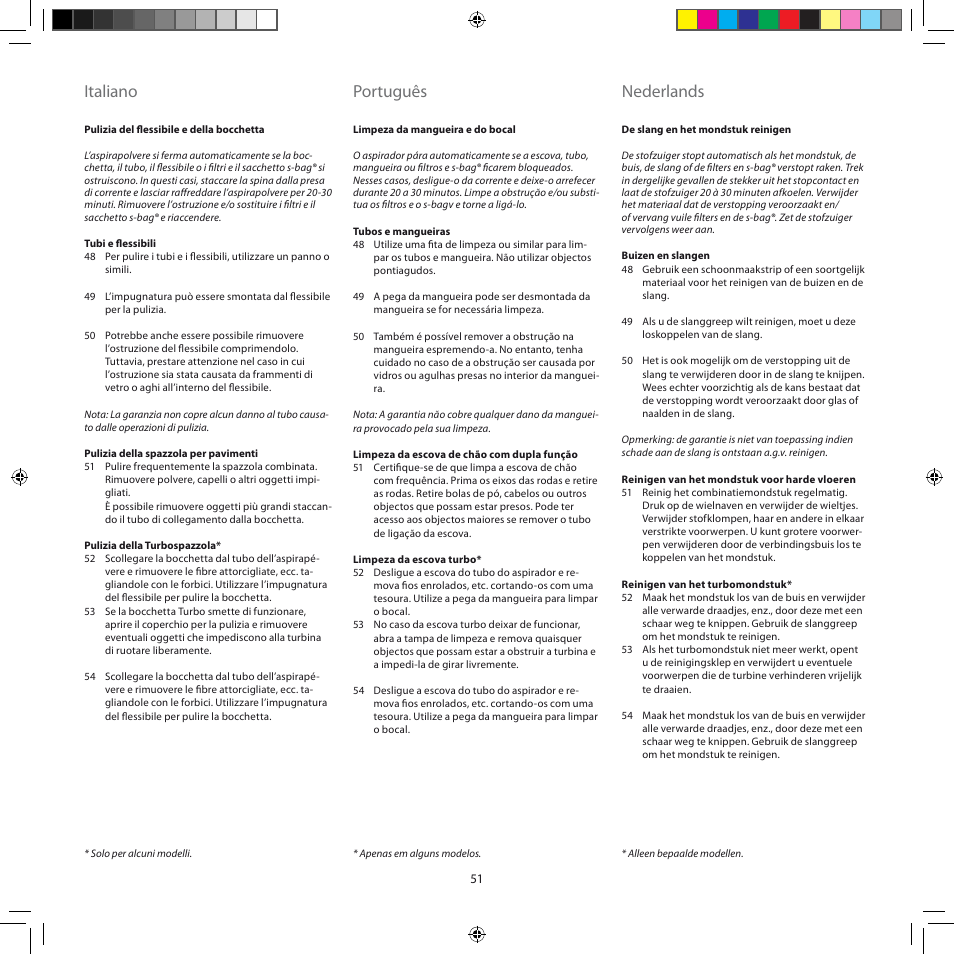 Italiano, Português, Nederlands | Electrolux ZJM6840 User Manual | Page 51 / 96
