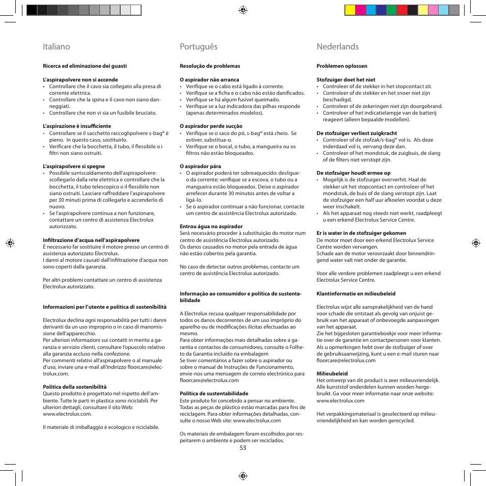 Italiano, Português, Nederlands | Electrolux ZJM6840 User Manual | Page 53 / 96