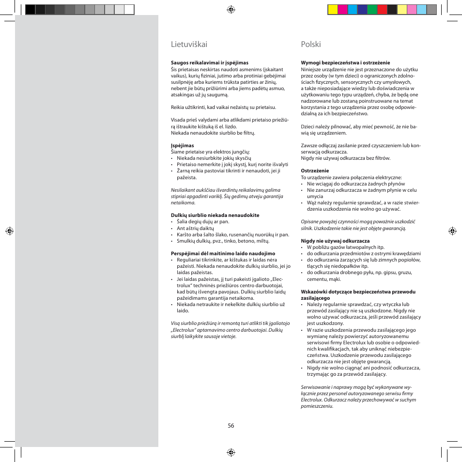 Lietuviškai, Polski | Electrolux ZJM6840 User Manual | Page 56 / 96