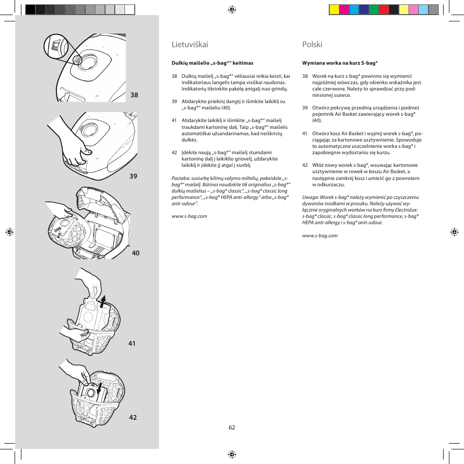 Lietuviškai, Polski | Electrolux ZJM6840 User Manual | Page 62 / 96