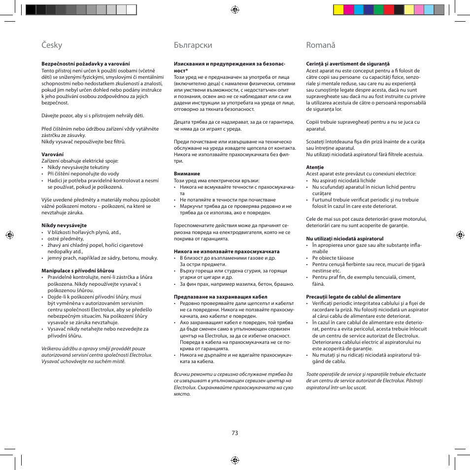 Česky, Български, Romană | Electrolux ZJM6840 User Manual | Page 73 / 96