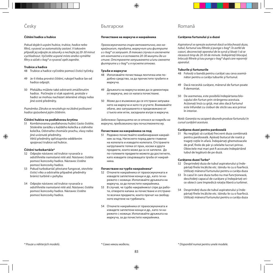 Česky, Български, Romană | Electrolux ZJM6840 User Manual | Page 83 / 96
