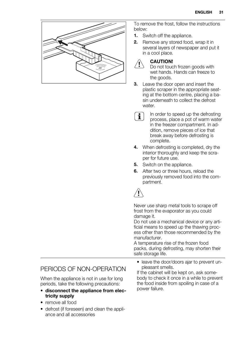 Periods of non-operation | Electrolux ENG2913AOW User Manual | Page 31 / 60