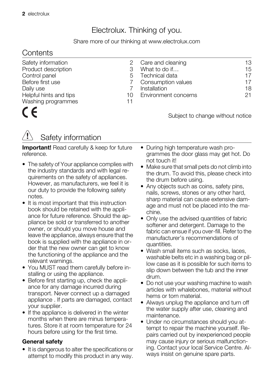 Electrolux EWC1350 User Manual | Page 2 / 72