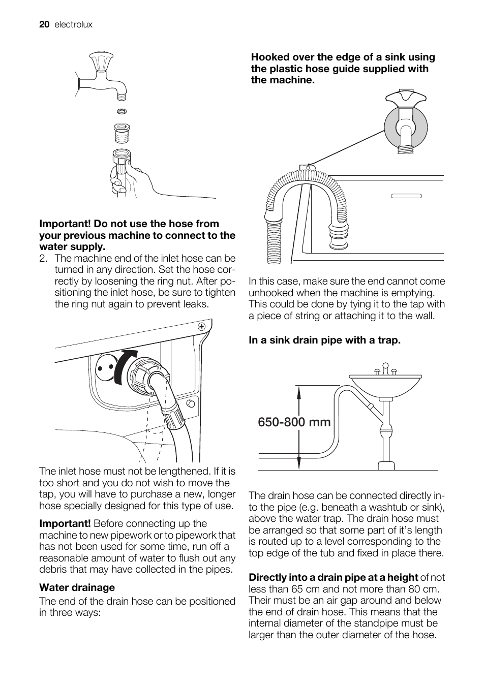 800 mm | Electrolux EWC1350 User Manual | Page 20 / 72