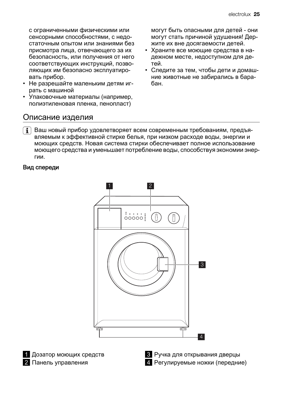 Описание изделия | Electrolux EWC1350 User Manual | Page 25 / 72