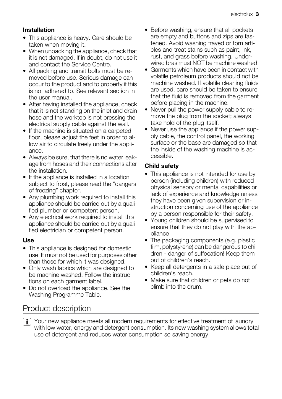 Product description | Electrolux EWC1350 User Manual | Page 3 / 72