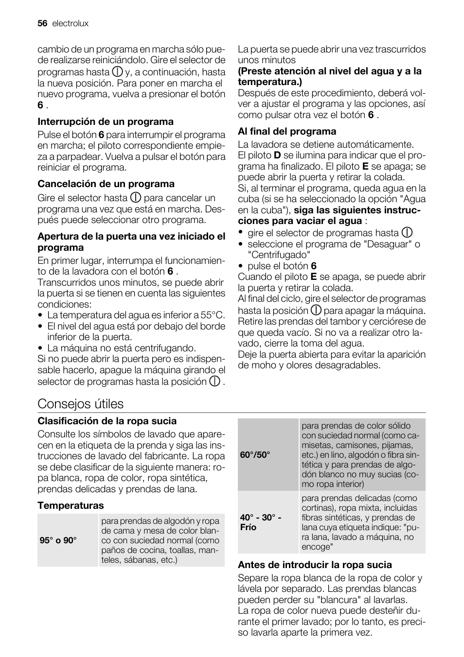 Consejos útiles | Electrolux EWC1350 User Manual | Page 56 / 72