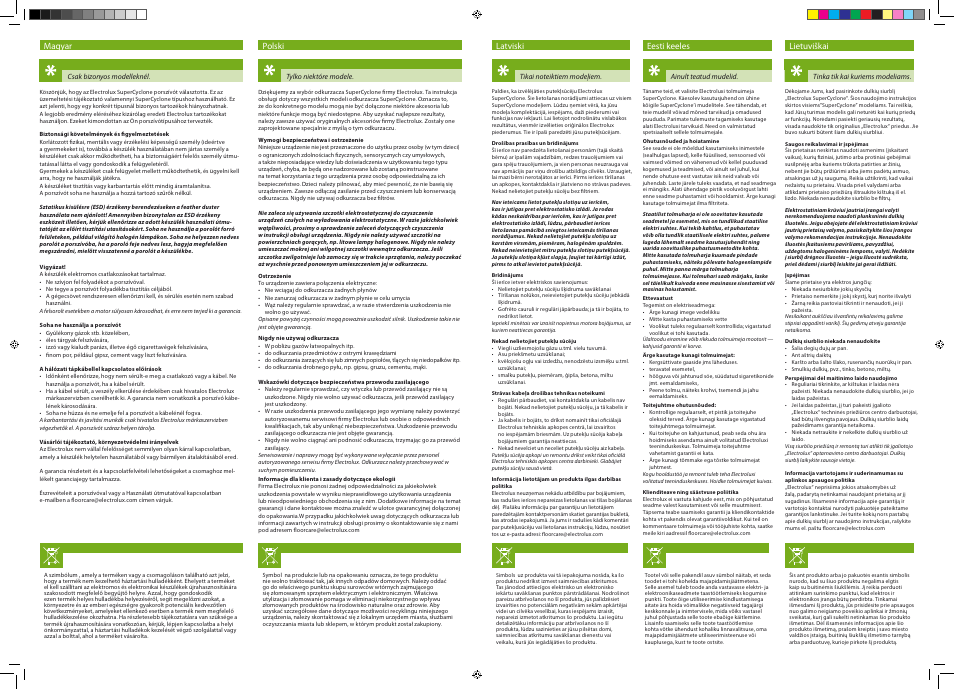 Magyar, Polski, Latviski | Eesti keeles, Lietuviškai | Electrolux ZSC69FD2 User Manual | Page 2 / 4