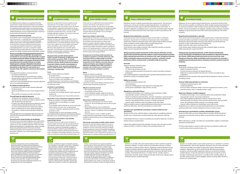 Romană, Slovenščina, Hrvatski | Česky, Slovensky | Electrolux ZSC69FD2 User Manual | Page 3 / 4