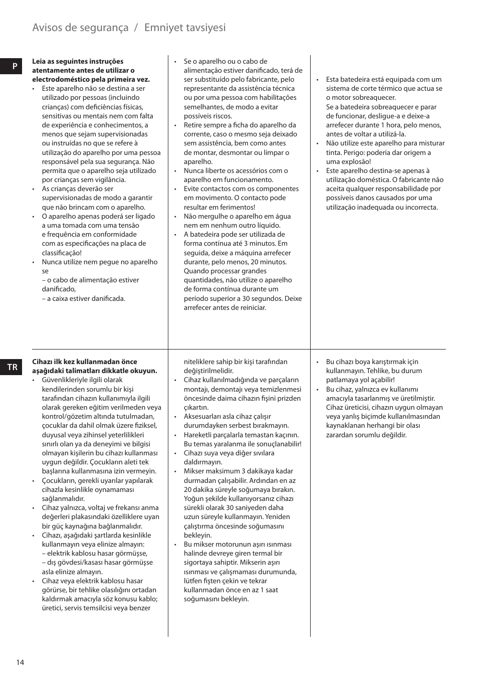 Avisos de segurança, Emniyet tavsiyesi | Electrolux EHM6200 User Manual | Page 14 / 64