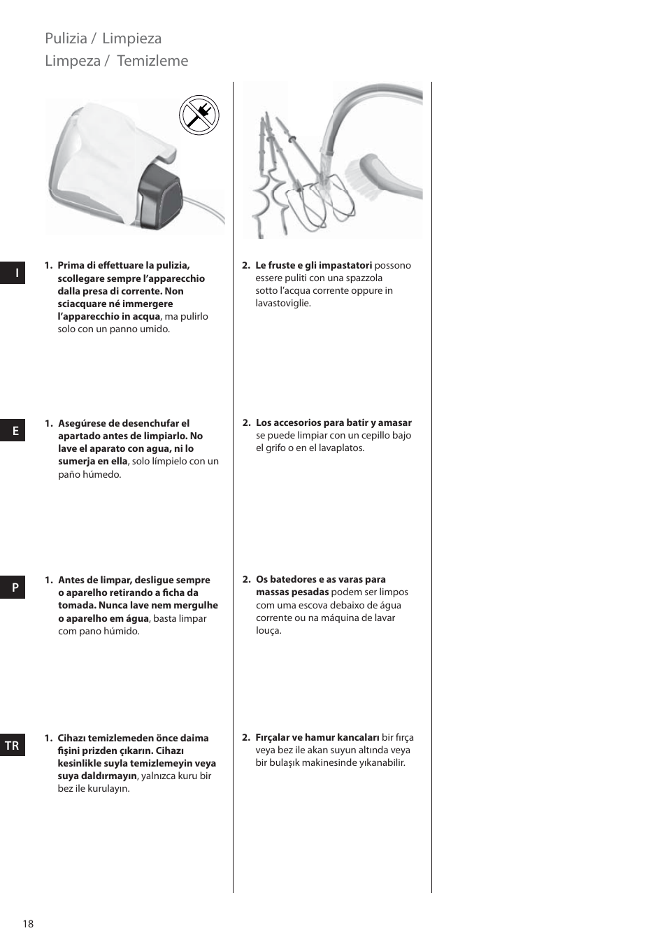 Pulizia, Limpieza limpeza / temizleme | Electrolux EHM6200 User Manual | Page 18 / 64