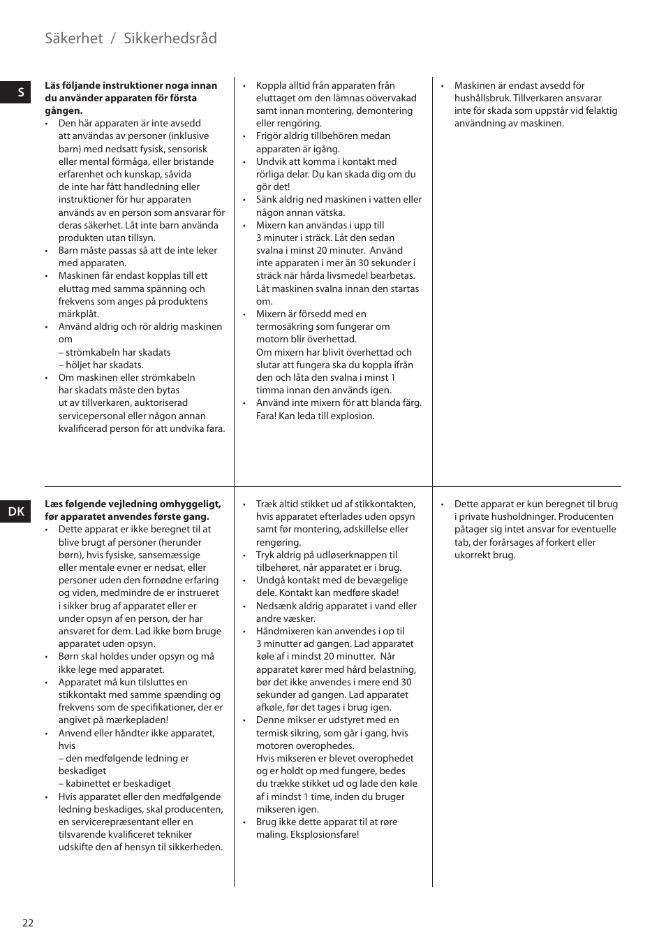 Säkerhet, Sikkerhedsråd | Electrolux EHM6200 User Manual | Page 22 / 64