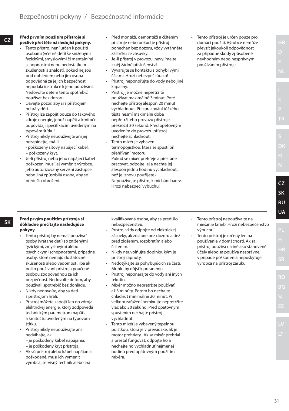 Bezpečnostní pokyny, Bezpečnostné informácie | Electrolux EHM6200 User Manual | Page 31 / 64