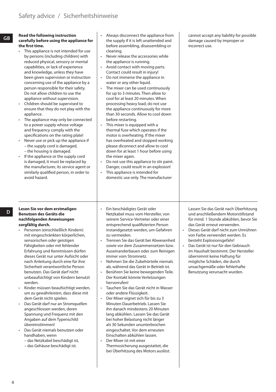 Safety advice, Sicherheitshinweise, Gb d | Electrolux EHM6200 User Manual | Page 4 / 64