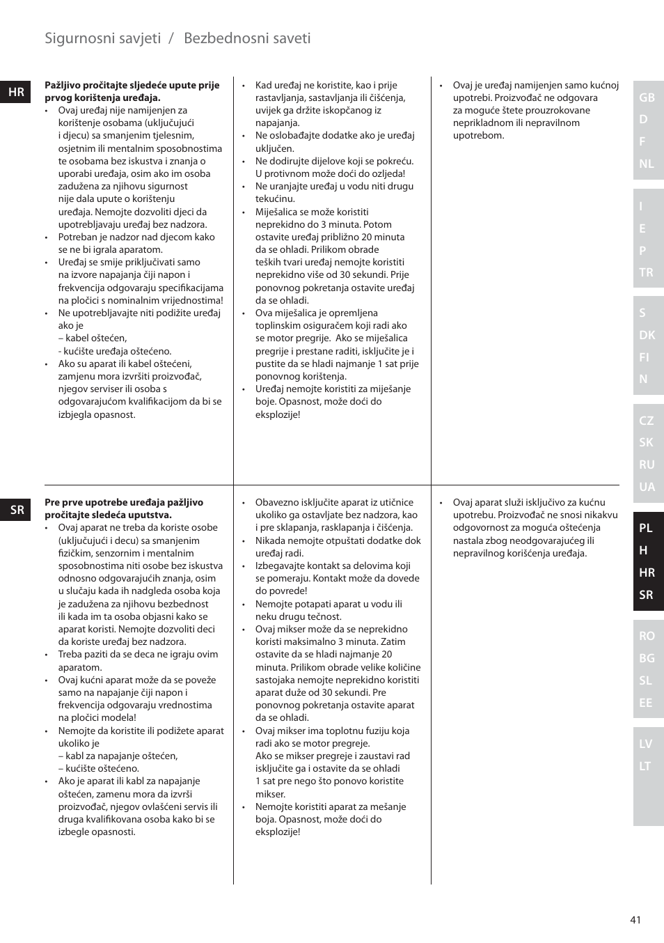 Sigurnosni savjeti, Bezbednosni saveti | Electrolux EHM6200 User Manual | Page 41 / 64