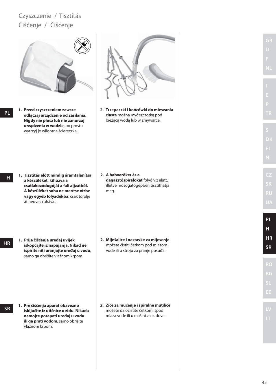 Czyszczenie / tisztítás čišćenje / čišćenje | Electrolux EHM6200 User Manual | Page 45 / 64