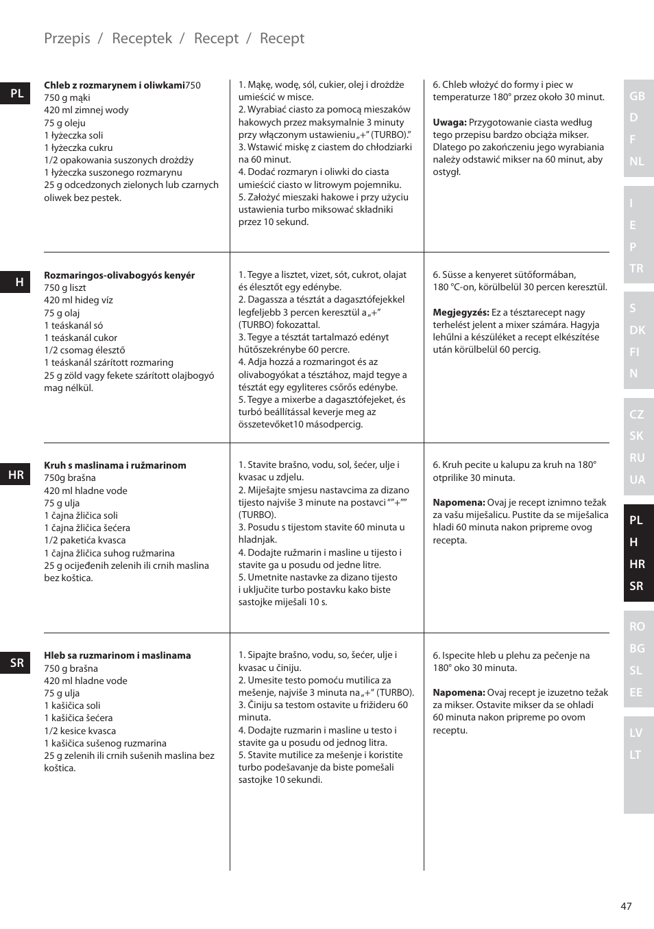 Przepis, Receptek, Recept | Electrolux EHM6200 User Manual | Page 47 / 64