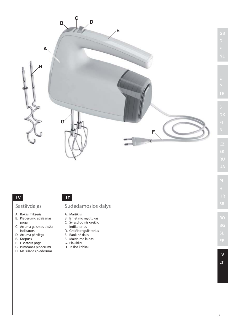 Sastāvdaļas, Sudedamosios dalys | Electrolux EHM6200 User Manual | Page 57 / 64