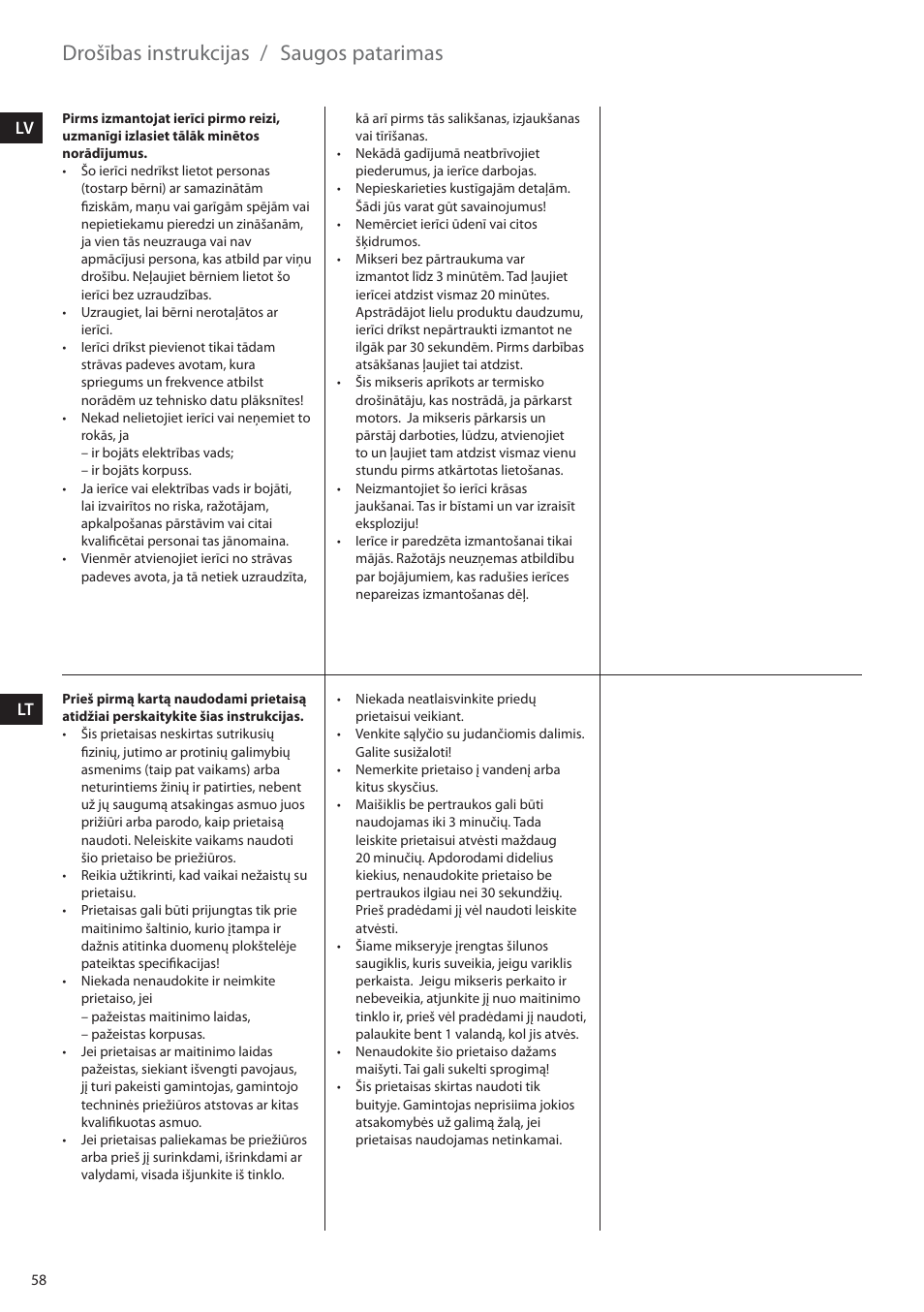 Drošības instrukcijas, Saugos patarimas, Lv lt | Electrolux EHM6200 User Manual | Page 58 / 64