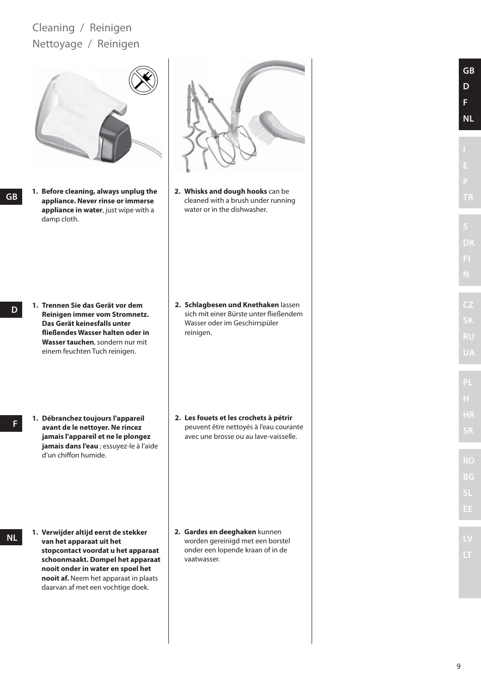 Cleaning, Reinigen, Nettoyage | Electrolux EHM6200 User Manual | Page 9 / 64