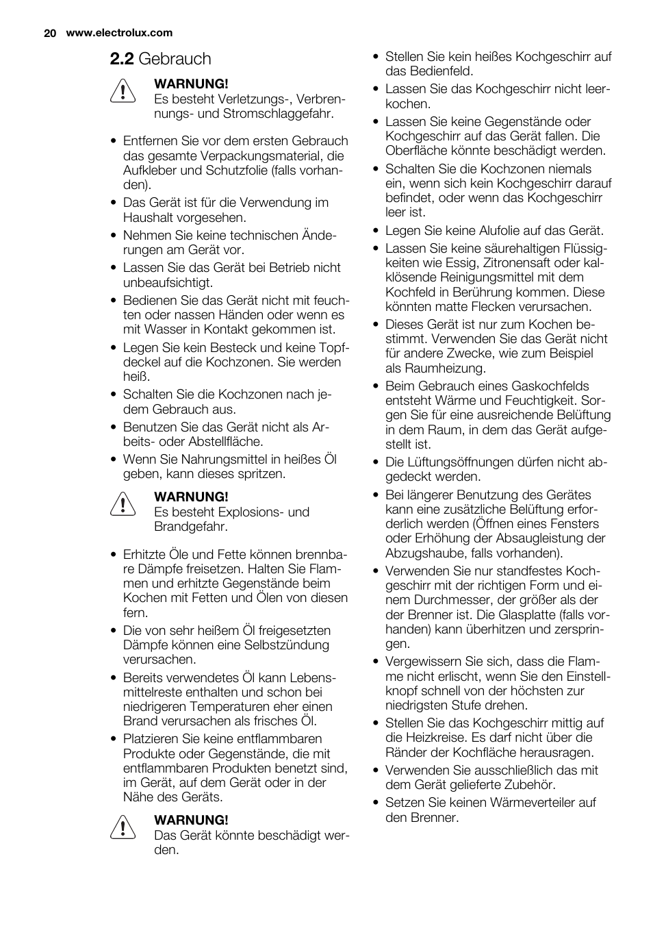 2 gebrauch | Electrolux EGG6242NOX User Manual | Page 20 / 48