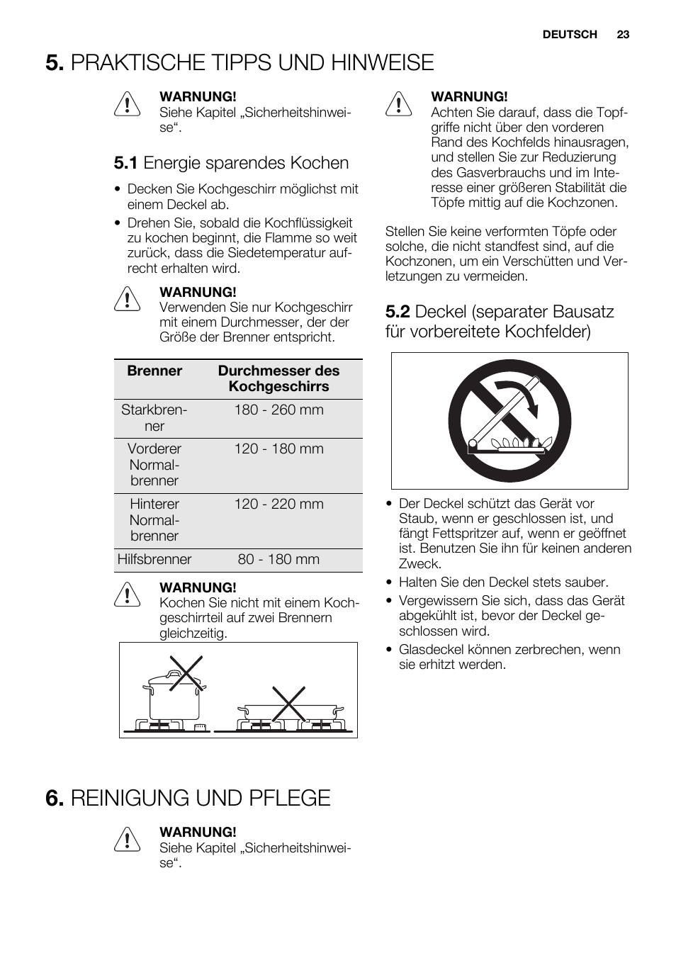 Praktische tipps und hinweise, Reinigung und pflege, 1 energie sparendes kochen | Electrolux EGG6242NOX User Manual | Page 23 / 48