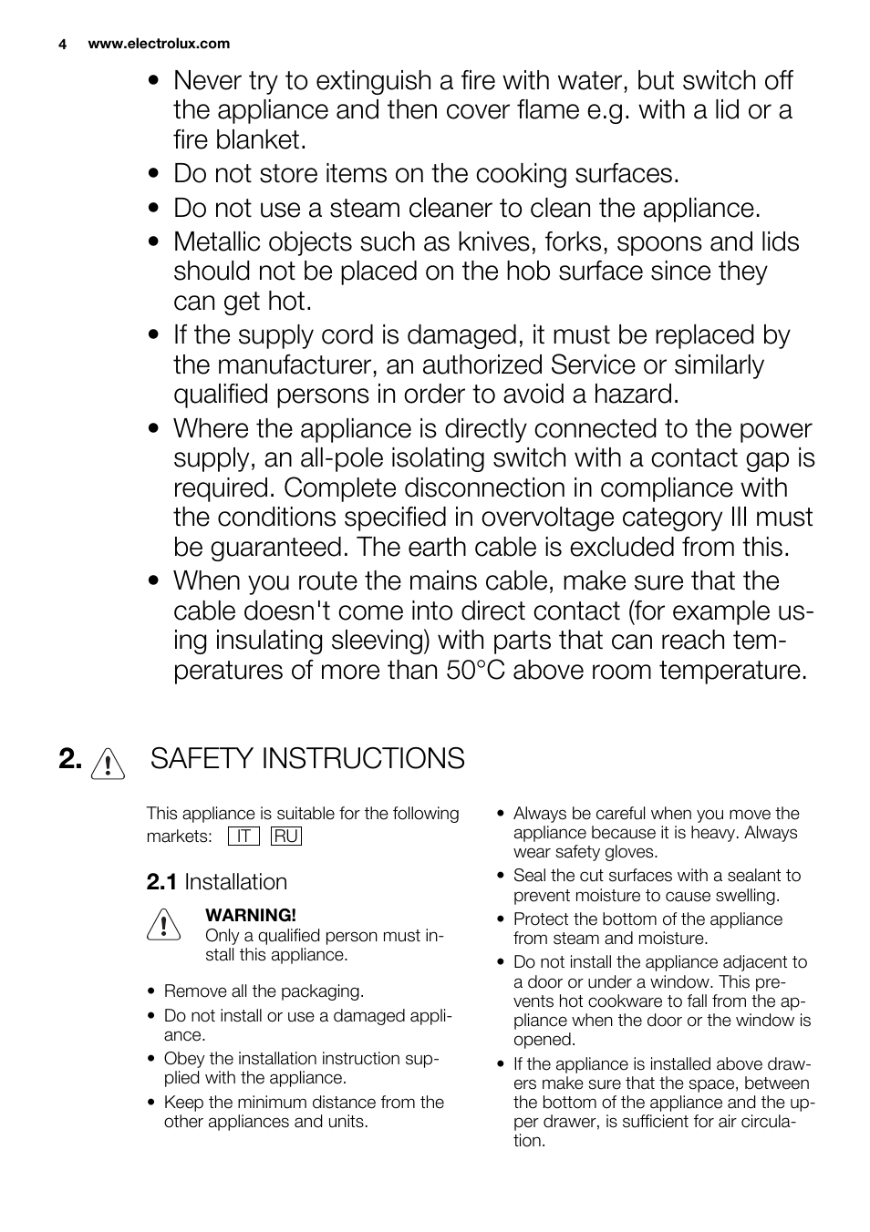 Safety instructions | Electrolux EGG6242NOX User Manual | Page 4 / 48