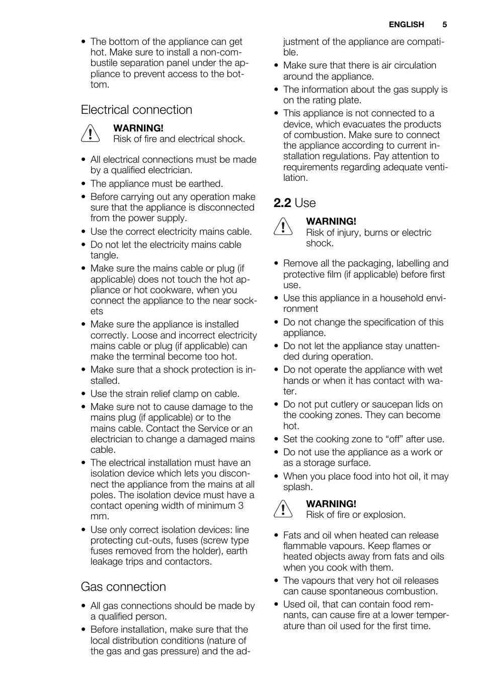 Electrical connection, Gas connection, 2 use | Electrolux EGG6242NOX User Manual | Page 5 / 48