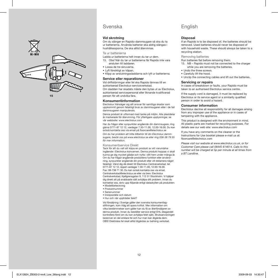 Svenska, English | Electrolux ZB3103 User Manual | Page 12 / 60