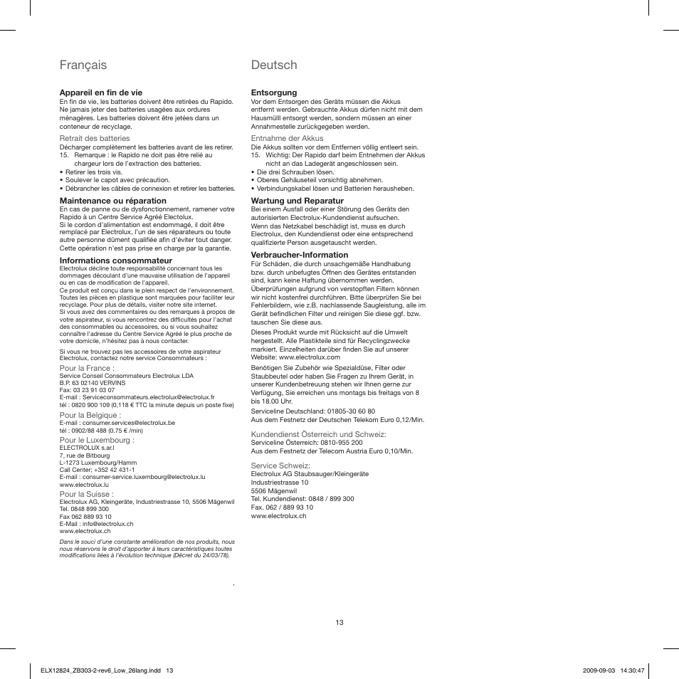 Deutsch, Français | Electrolux ZB3103 User Manual | Page 13 / 60