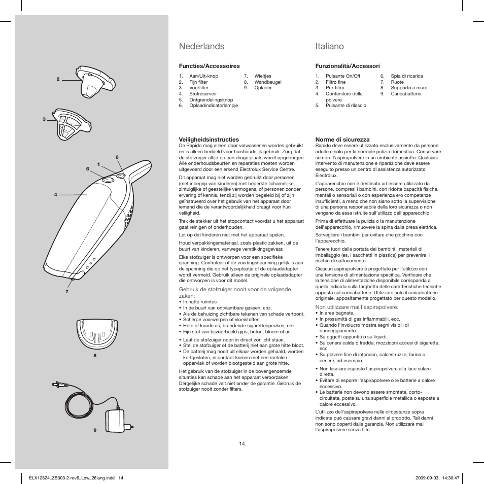 Italiano, Nederlands | Electrolux ZB3103 User Manual | Page 14 / 60