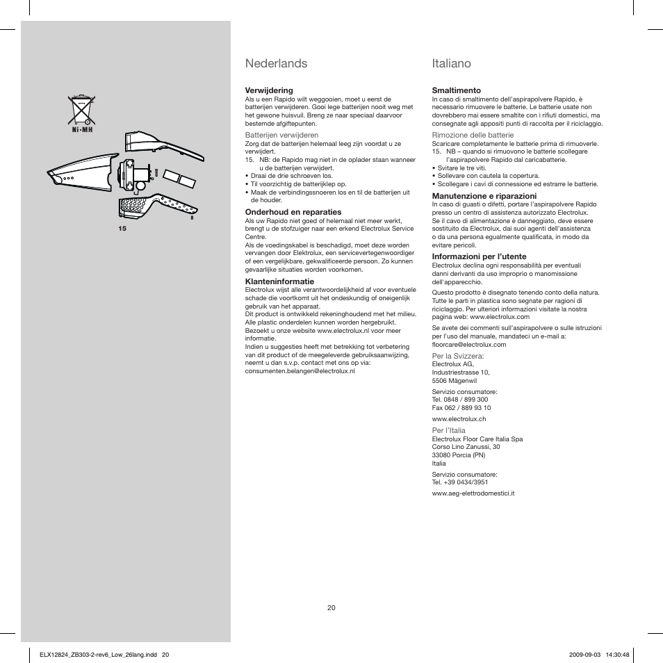 Italiano, Nederlands | Electrolux ZB3103 User Manual | Page 20 / 60