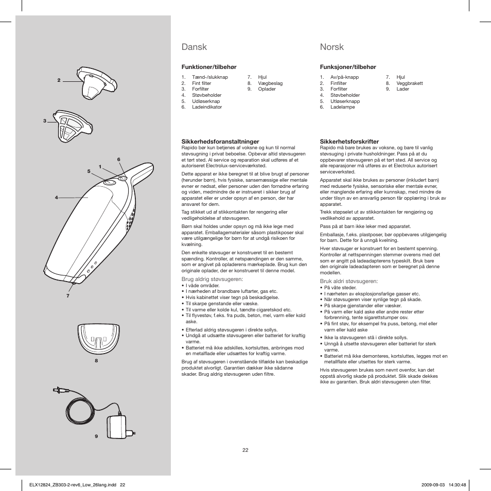 Norsk, Dansk | Electrolux ZB3103 User Manual | Page 22 / 60