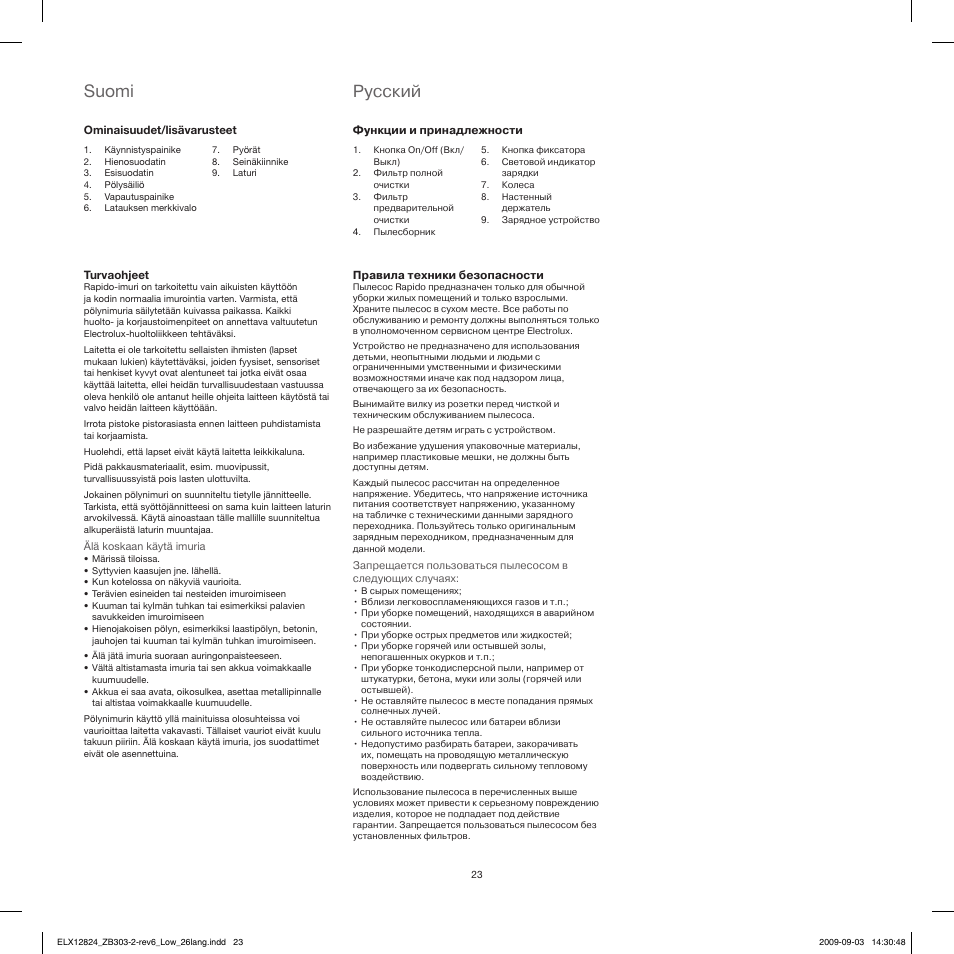 Suomi, Pусский | Electrolux ZB3103 User Manual | Page 23 / 60