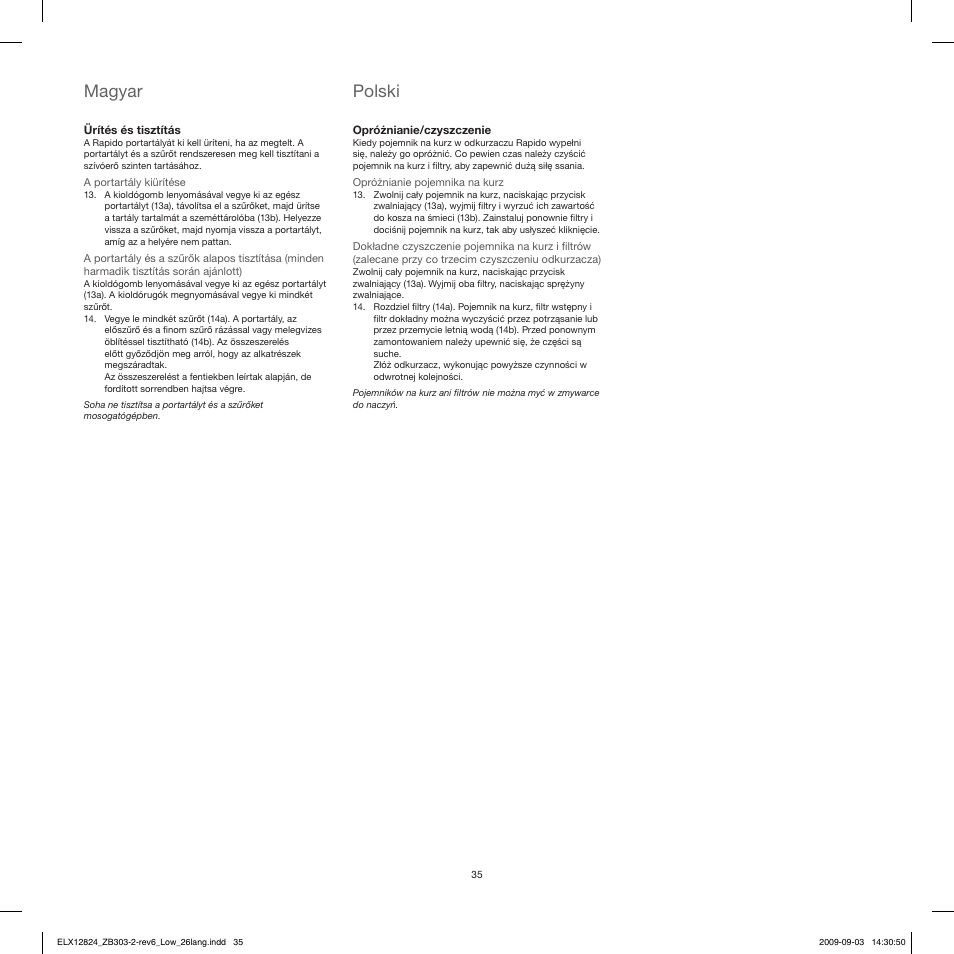 Polski, Magyar | Electrolux ZB3103 User Manual | Page 35 / 60